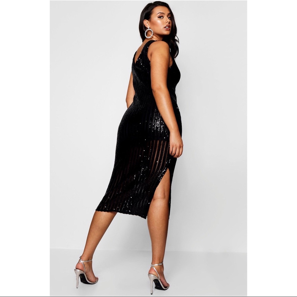 Boohoo Plus Sequin Stripe Midi Dress